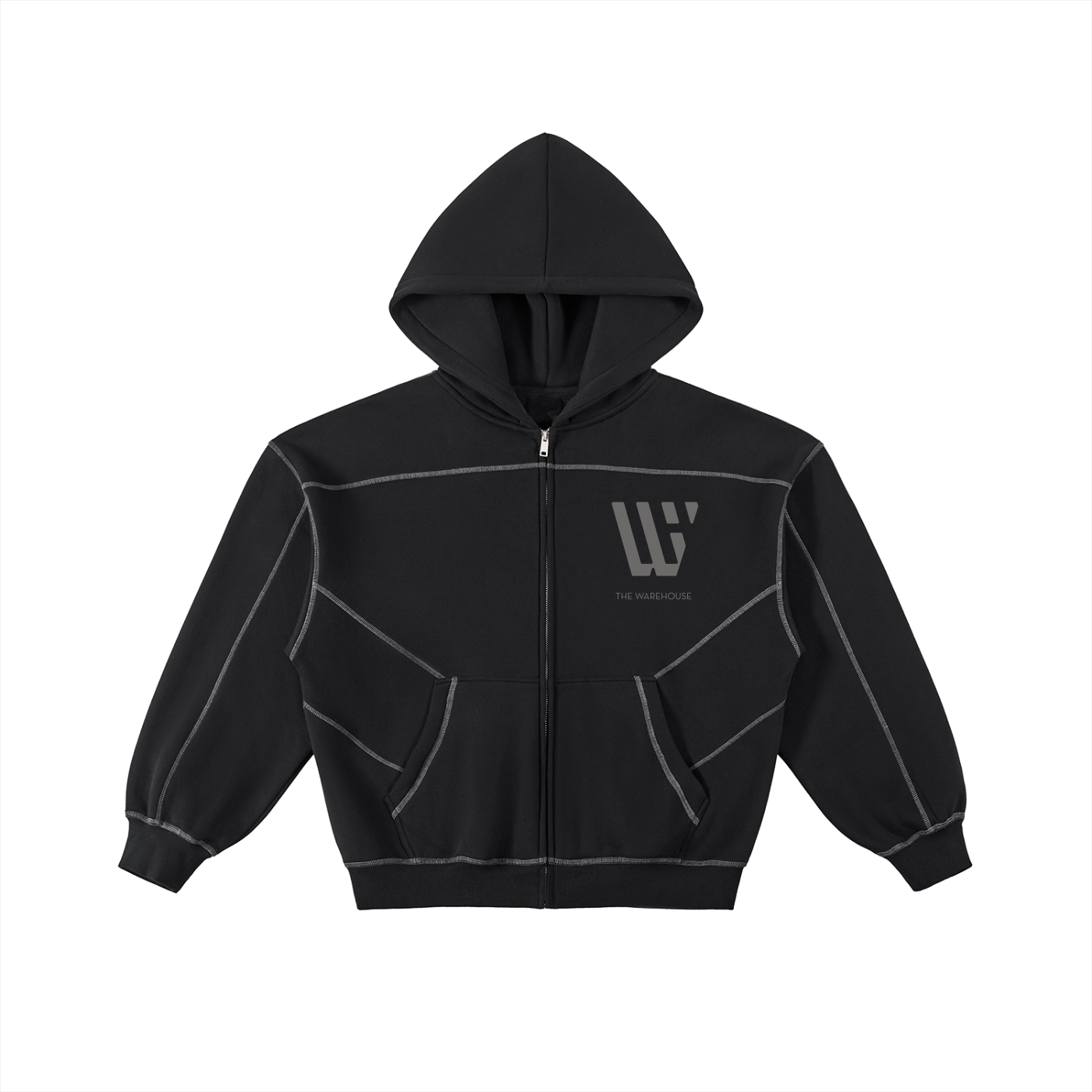 Unisex Logo Stitched Boxy Fleece Zip Hoodie