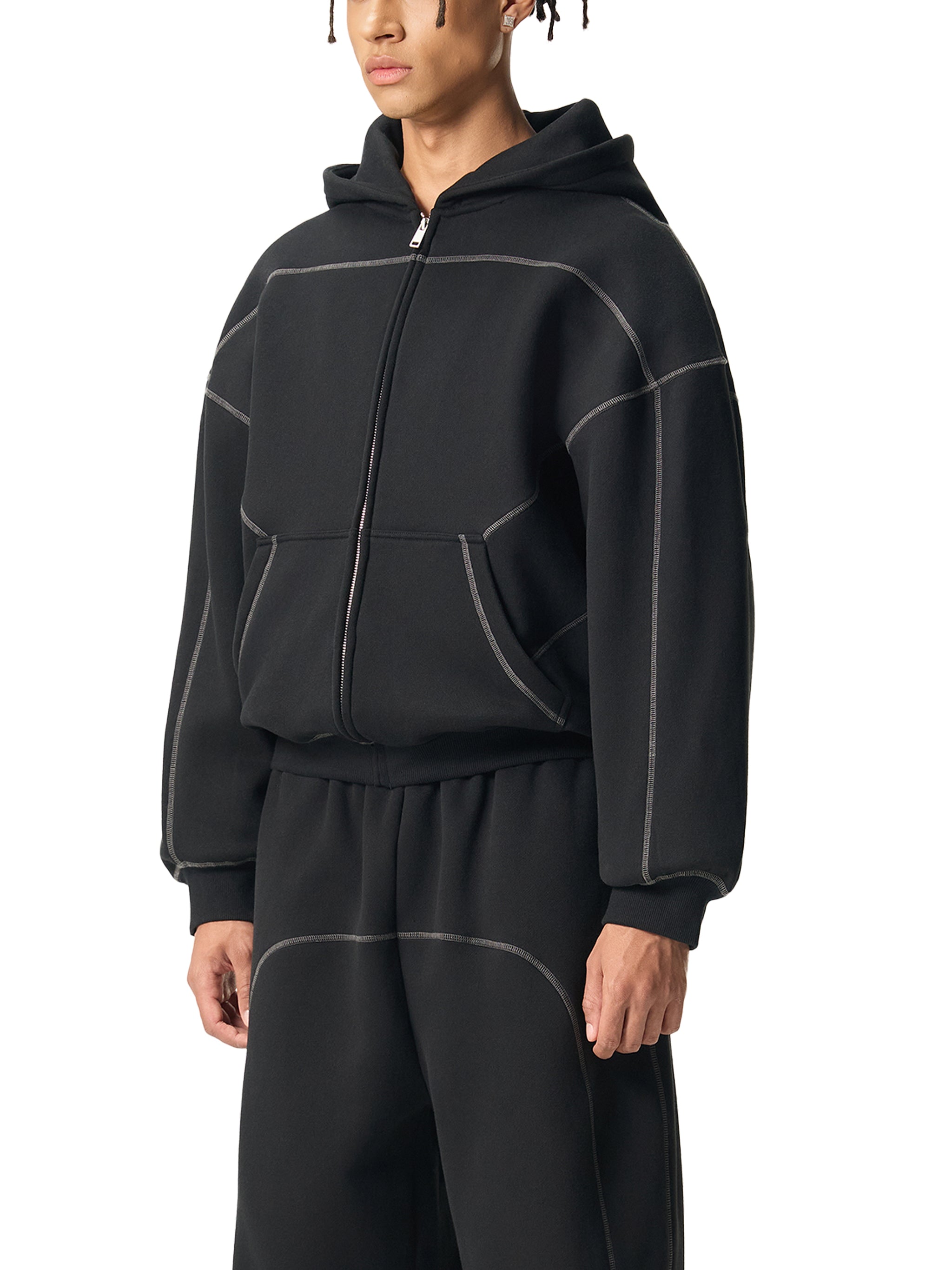 Unisex Logo Stitched Boxy Fleece Zip Hoodie